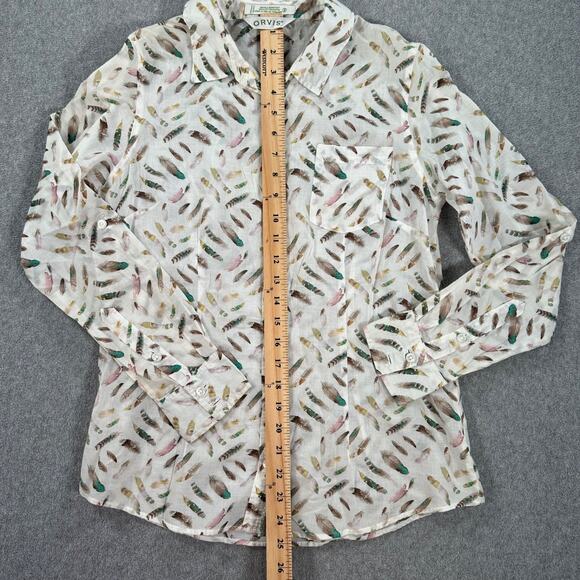 Orvis Feather Print Button Down Shirt Women's 8 Cotton Wrinkle Resistant - Picture 5 of 7